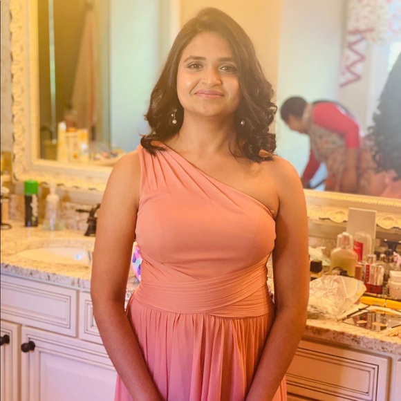 One-Shoulder Mesh Bridesmaid Dress with Full Skirt - Picture 4 of 4